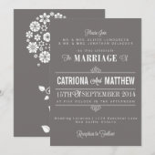 Gray Modern Typografie Floral Wedding Invitation Kaart (Voorkant / Achterkant)