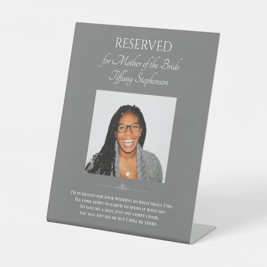 Gray Moeder van Bride Foto Wedding Memorial Chairm Reclamebord Met Voetstuk (Voorkant)