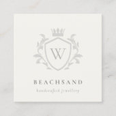 Gray Monogram Floral Crown Crest Review Request Vierkante Visitekaartje (Voorkant)