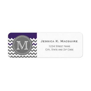 Gray Monogrammed Paars Chevron Etiket