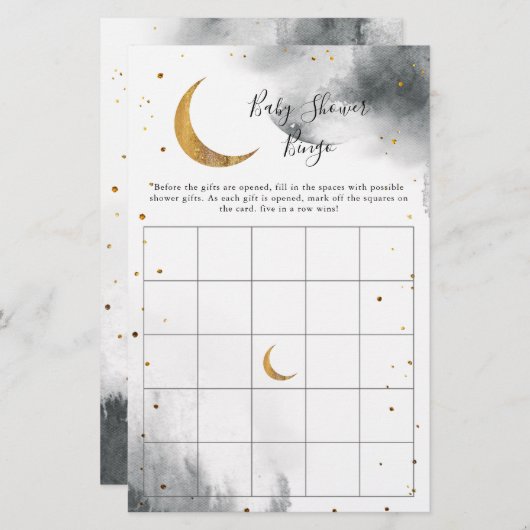 Gray Moon Baby shower Bingo Game (Voorkant / Achterkant)