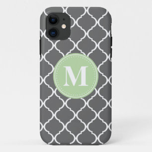 Gray Moroccan Lattice Mint Monogram iPhone 11 Hoesje