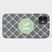 Gray Moroccan Lattice Mint Monogram Case-Mate iPhone Case (Achterkant (horizontaal))