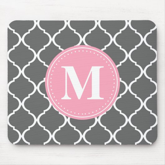 Gray Moroccan Lattice Pink Monogram Muismat (Voorkant)