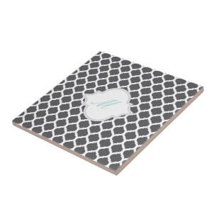 Gray Moroccan Pattern met Monogram Tile Trivet Tegeltje