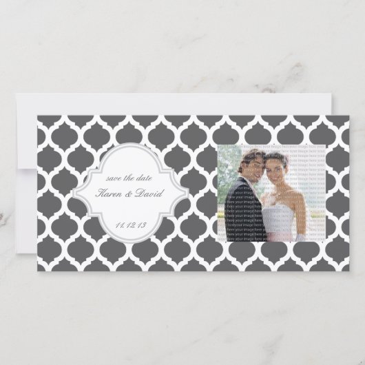 Gray Moroccan Pattern Save the Date Photo Cards (Voorkant)