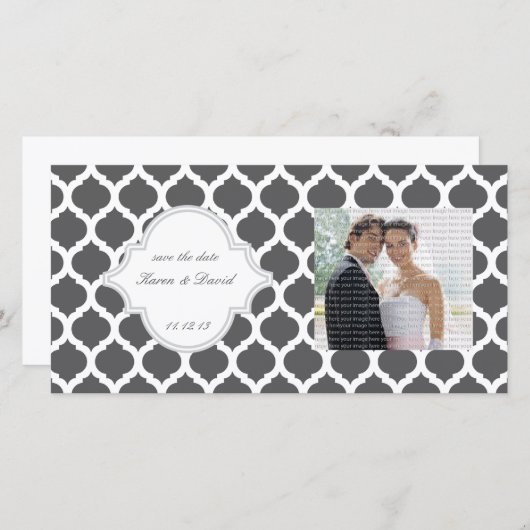 Gray Moroccan Pattern Save the Date Photo Cards (Voorkant / Achterkant)