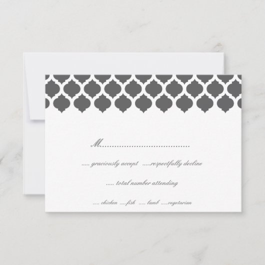 Gray Moroccan Pattern Wedding Party RSVP-kaarten RSVP Kaartje (Voorkant)