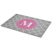 Gray Moroccan Quatrefoil Pattern roze Monogram Snijplank (Hoek)