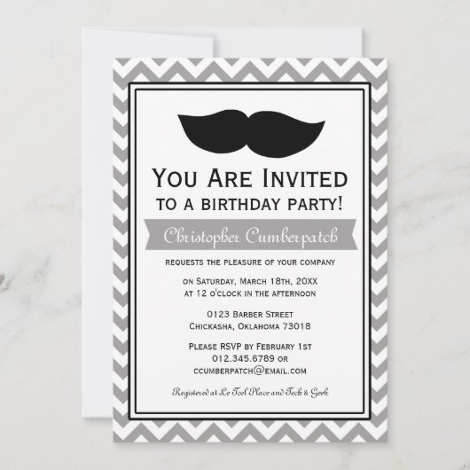 Gray Mustache Chevron Birthday Party Kaart (Voorkant)