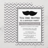 Gray Mustache Chevron Birthday Party Kaart (Voorkant / Achterkant)