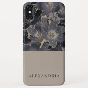 Gray & Navy Blue Floral   Gepersonaliseerd iPhone XS Max Hoesje