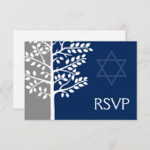 Gray Navy Blue Tree of Life Bar Mitzvah RSVP (Voorkant / Achterkant)