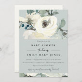 GRAY NEUTRAL IVORY WITTE BUNCH BABY SHOWER KAART (Voorkant / Achterkant)