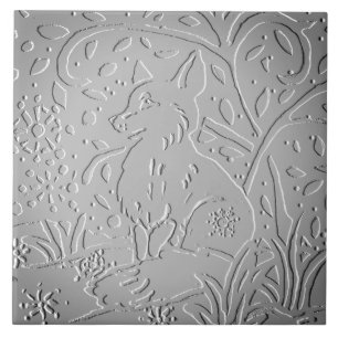 Gray Ombre Fox Woodland Embossed Winter Snowflake Tegeltje