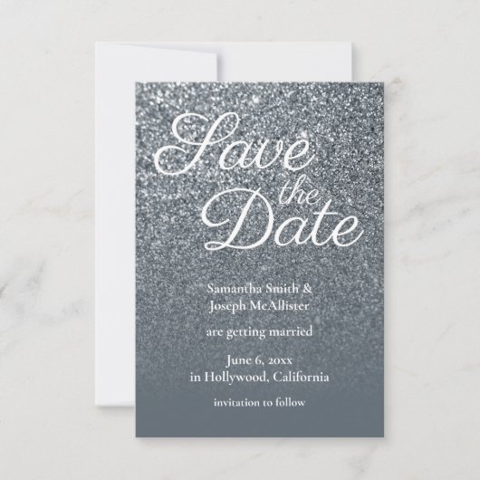 Gray Ombre Glitter Foto opslaan Datum Kaart (Voorkant)