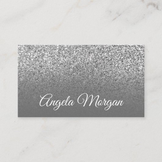 Gray Ombre Silver Glitter Foto Visitekaartje (Voorkant)