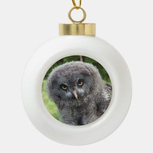 GRAY OWL KERAMISCHE BAL ORNAMENT