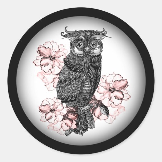 Gray Owl Roze Orchideeën Ronde Sticker (Voorkant)
