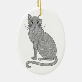 Gray Paisley Cat Ornament