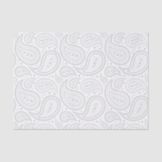 Gray Paisley Pattern on White Tissue Paper Tissuepapier (Voorkant)