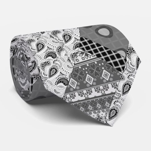 Gray Patchwork Patchwork Patroon Stropdas (Opgerold)