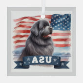 Gray Patriotic Newfoundland Square Glass Ornament (Achterkant)