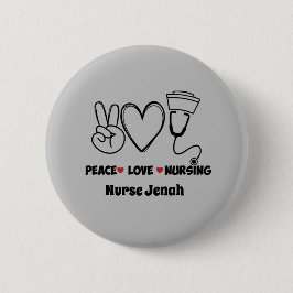 Gray Peace Love Nursing Appreciation Ronde Button 5,7 Cm