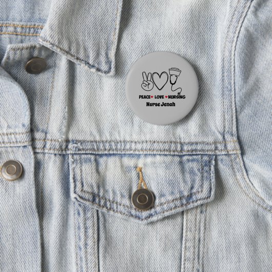 Gray Peace Love Nursing Appreciation Ronde Button 5,7 Cm (In situ)