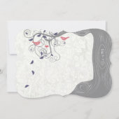 Gray Peach and Navy Love Bird Wedding Invitations Kaart (Achterkant)