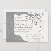 Gray Peach Lapis Blue Love Bird Weduwuitnodiging Kaart (Voorkant)