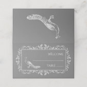 Gray Peacock Flourish Reception Place card (Buitenkant ongevouwen)