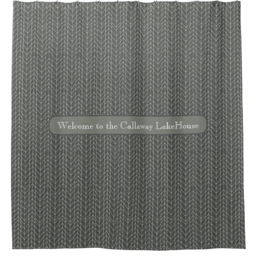 Gray Personalized Rustic Herringbone Pattern Douchegordijn (Voorkant)