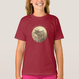 Gray Pig Papercut Chinees Nieuwjaar 2019 Girl T-sh T-shirt