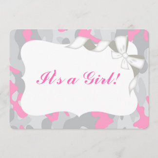 Gray Pink Camo Baby shower Uitnodiging