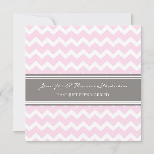 Gray Pink Chevron vient de se marier Faire-part (Devant)