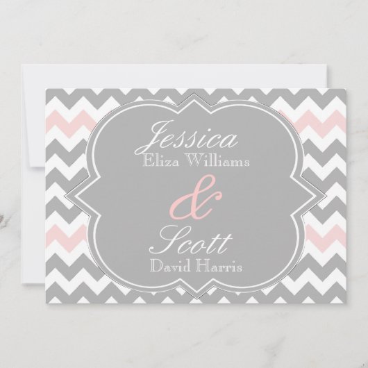 Gray Pink Chevron Wedding Kaart (Voorkant)