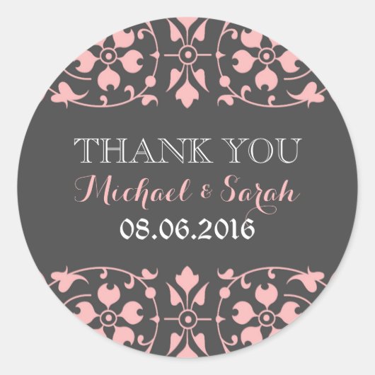 Gray Pink Classic Victoriaans Wedding Sticker (Voorkant)