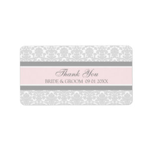 Gray Pink Damask Wedding Labels
