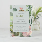 GRAY PINK FLORAL CACTI FOLIAGE VRIJGEZELLENFEEST KAART (Staand voorkant)