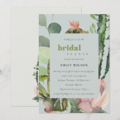 GRAY PINK FLORAL CACTI FOLIAGE VRIJGEZELLENFEEST KAART (Voorkant / Achterkant)