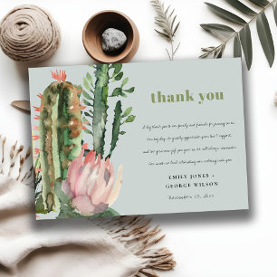 GRAY PINK FLORAL CACTI FOLIAGE WEDDING DANK U KAART