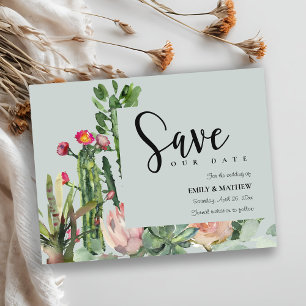 GRAY PINK FLORAL DESERT CACTI FAUNA BEWAREN DE DAT AANKONDIGINGSKAART