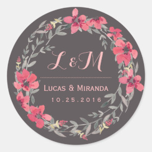 Gray Pink Floral Wreath Wedding for Sticker