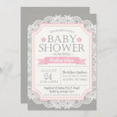 Gray Pink & Lace Baby shower Uitnodiging (Voorkant / Achterkant)