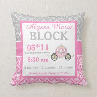 Gray Pink Princess Baby Announcement Pillow Kussen