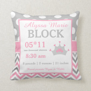 Gray Pink Princess Baby Announcement Pillow Kussen