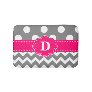 Gray Pink Stippen Chevron Monogram Bathmat Badmat