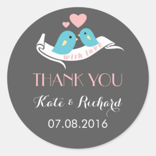 Gray Pink Tortelduifjes Wedding Favor Sticker