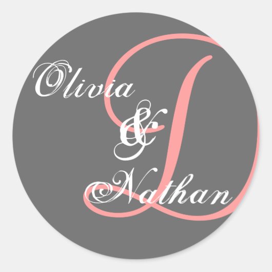 GRAY & PINK Wedding Monogram Sticker (Voorkant)